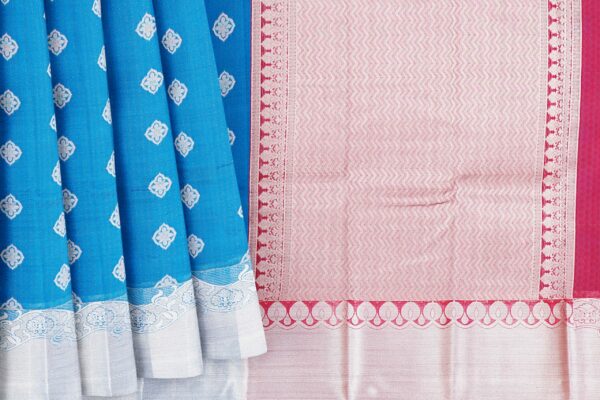 Sky blue Saree with silver border - Image 4