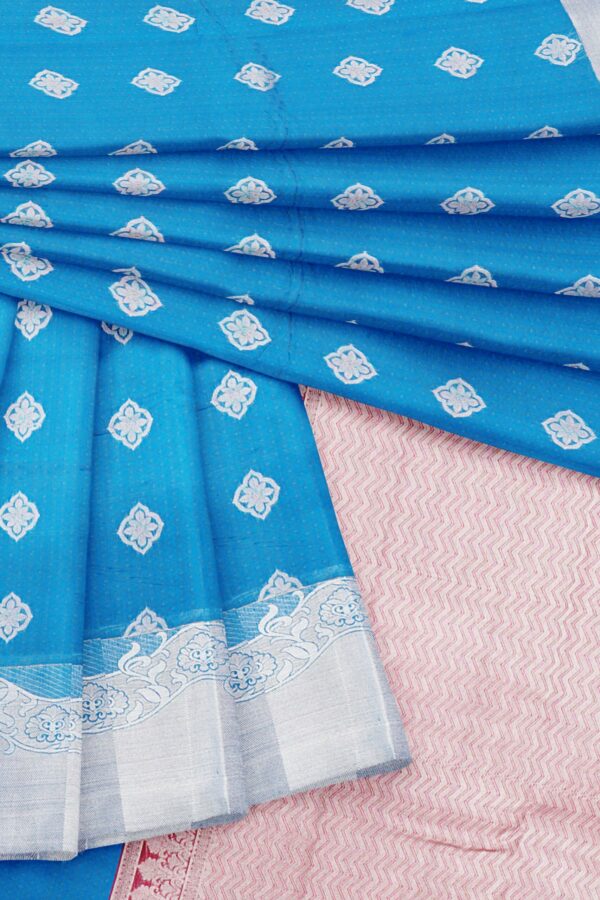 Sky blue Saree with silver border - Image 5