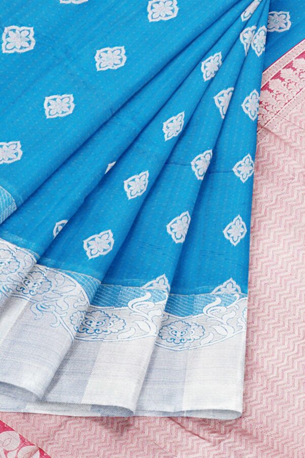 Sky blue Saree with silver border - Image 6