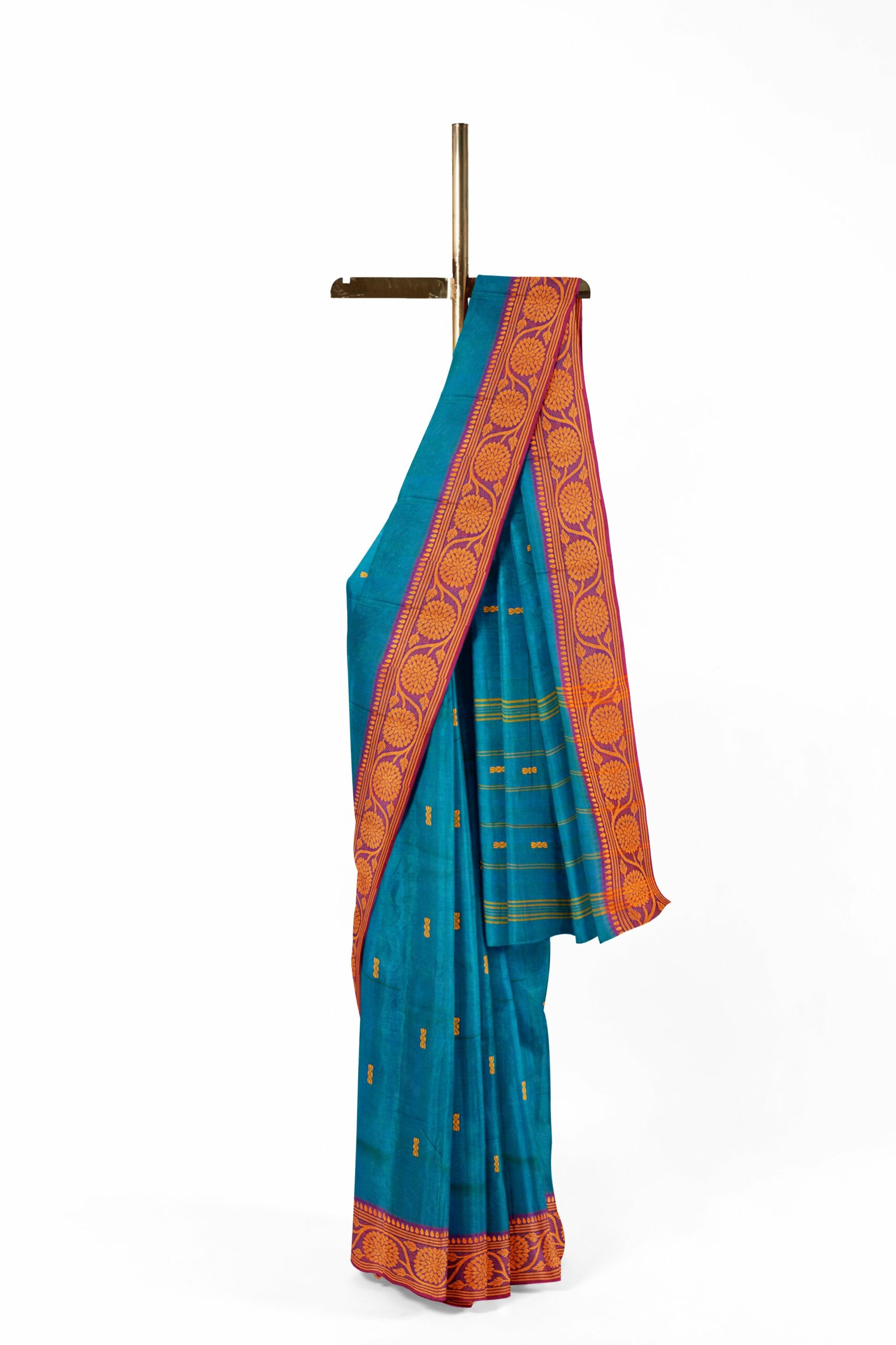 Turquoise blue saree with purple border - Image 2