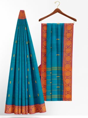Turquoise blue saree with purple border