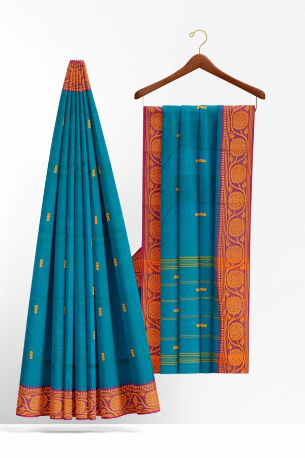 Turquoise blue saree with purple border