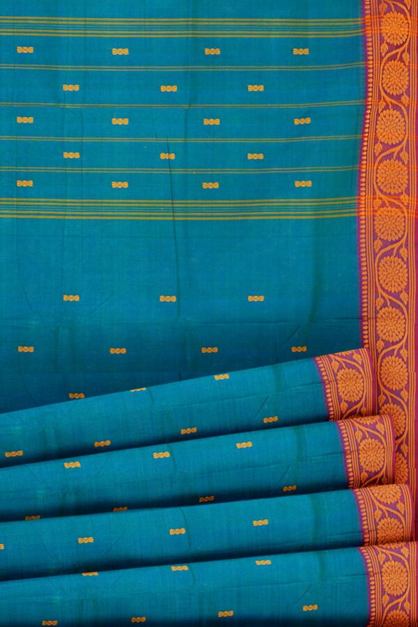 Turquoise blue saree with purple border - Image 4