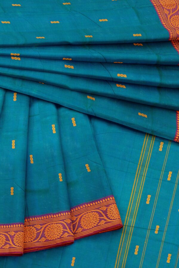 Turquoise blue saree with purple border - Image 5
