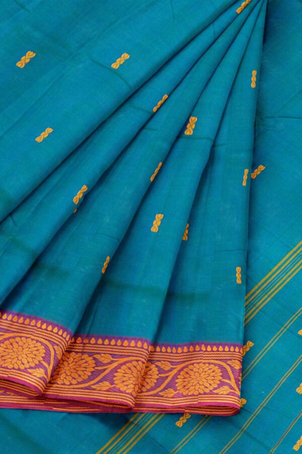 Turquoise blue saree with purple border - Image 6