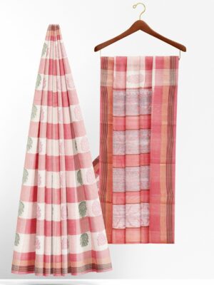 White saree with red border