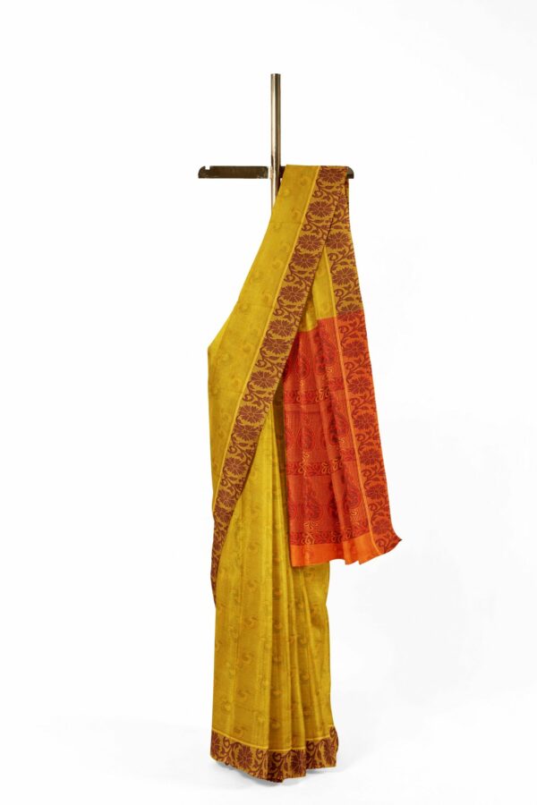Yellow saree with brown border - Image 2
