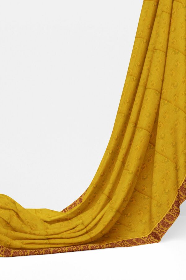 Yellow saree with brown border - Image 3