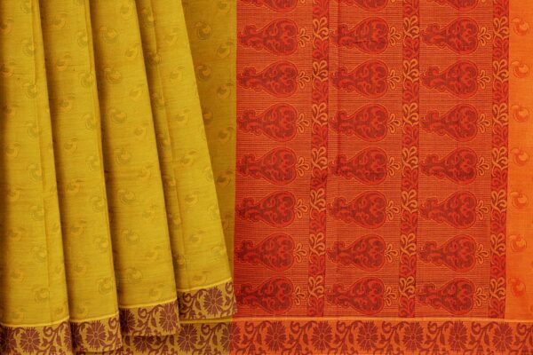 Yellow saree with brown border - Image 4