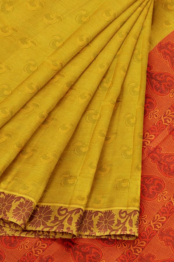 Yellow saree with brown border - Image 6