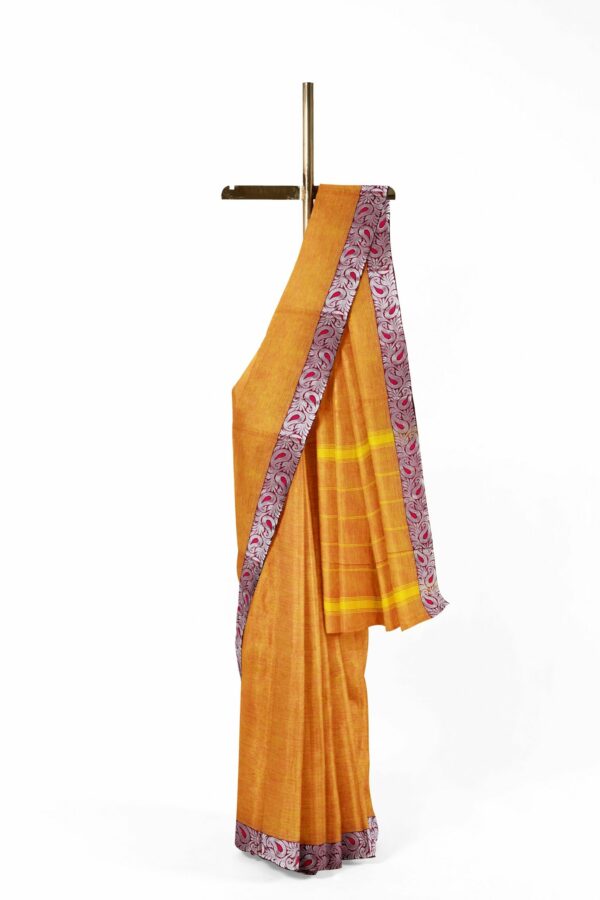 Yellow Saree with Maroon silver border - Image 2
