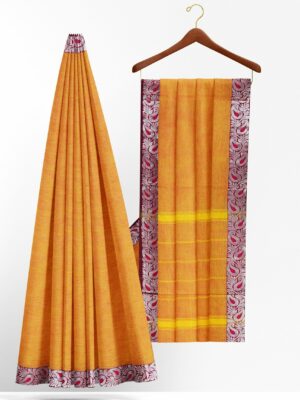 Yellow Saree with Maroon silver border