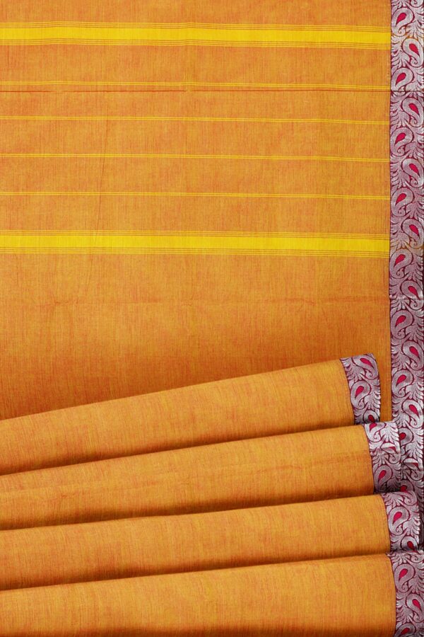 Yellow Saree with Maroon silver border - Image 4