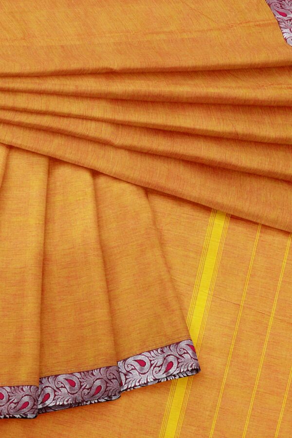Yellow Saree with Maroon silver border - Image 5