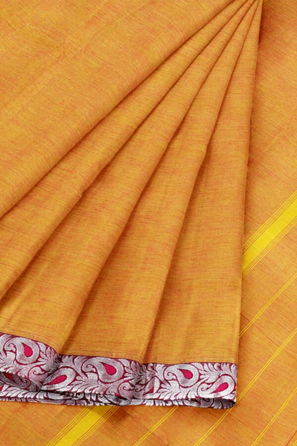 Yellow Saree with Maroon silver border - Image 6