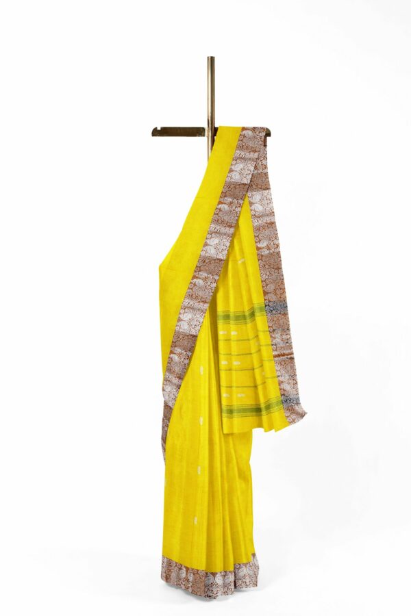 Yellow Saree with orange silver border - Image 2