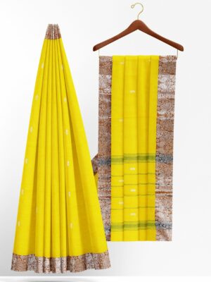Yellow Saree with orange silver border