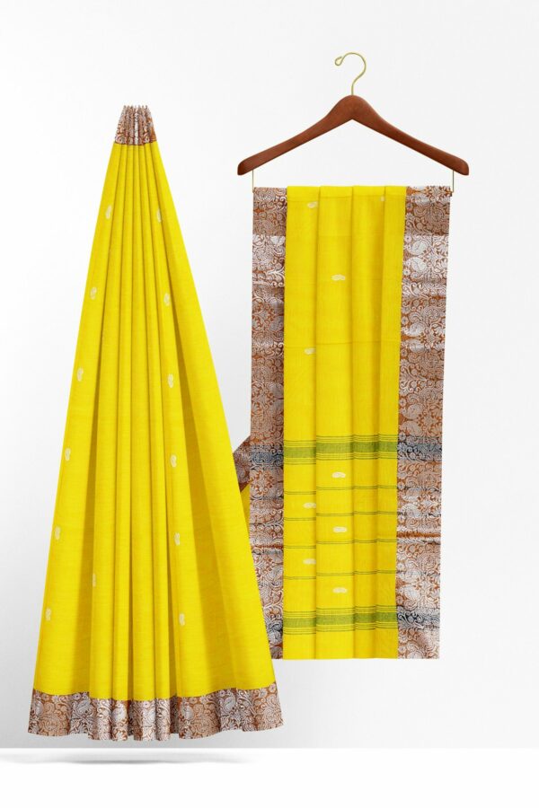 Yellow Saree with orange silver border
