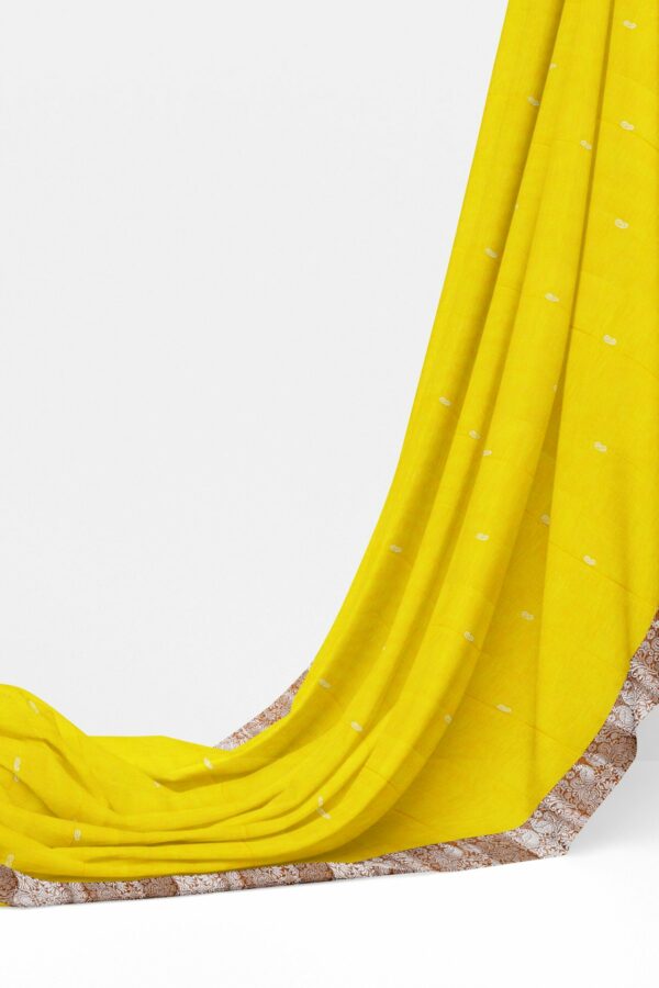 Yellow Saree with orange silver border - Image 3