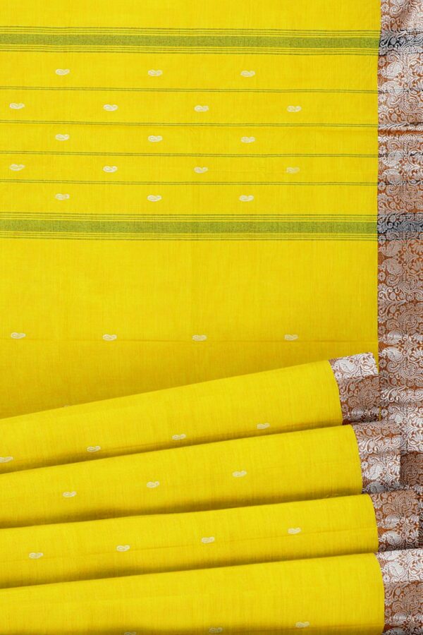 Yellow Saree with orange silver border - Image 4