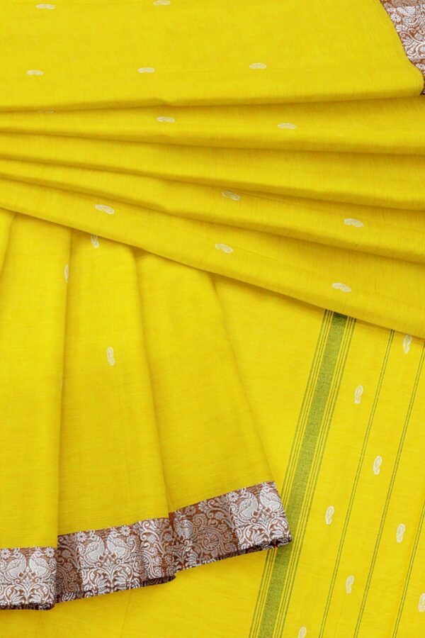Yellow Saree with orange silver border - Image 5