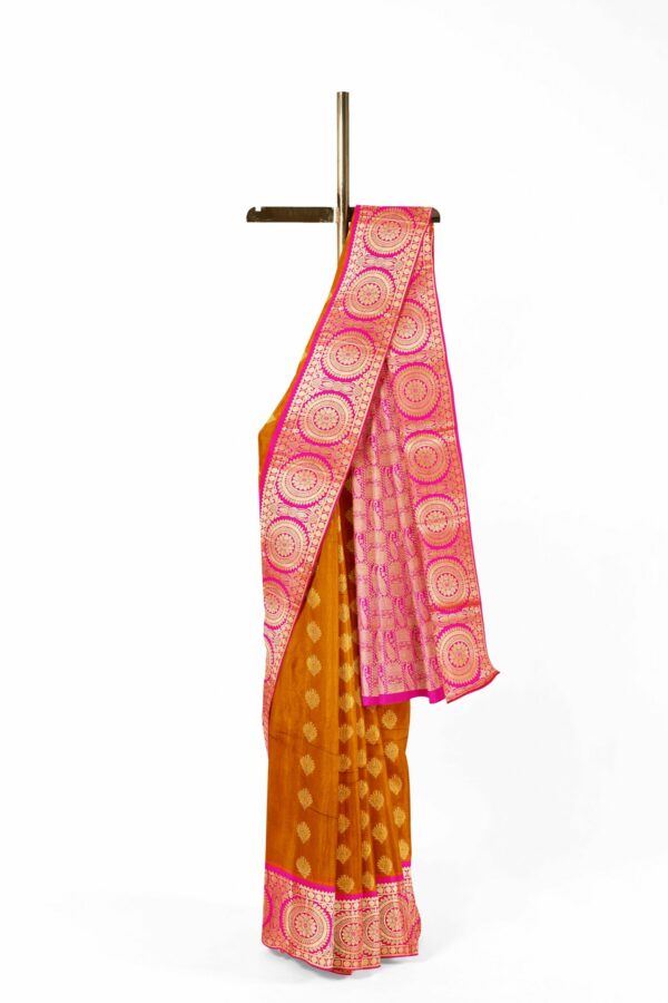 Yellow saree with pink border - Image 2