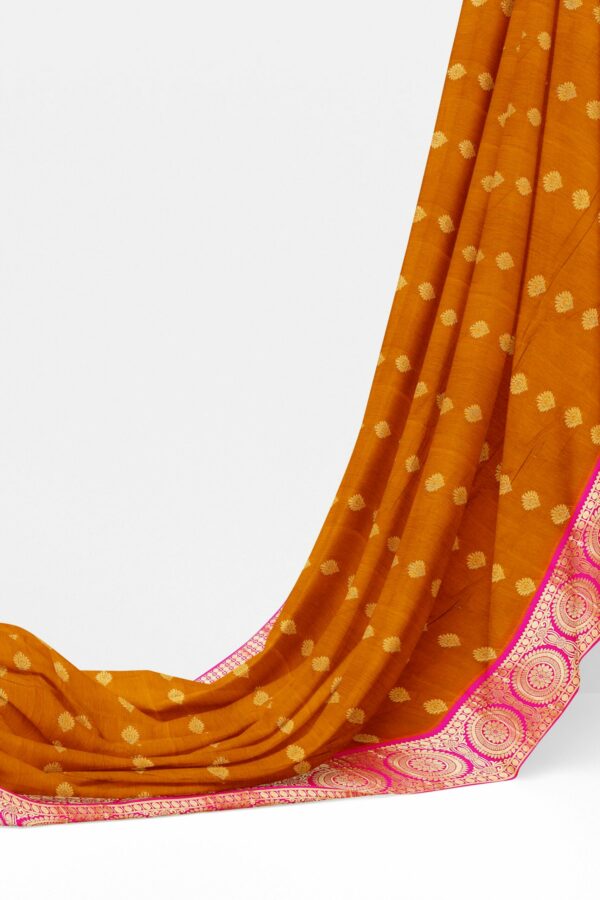Yellow saree with pink border - Image 3