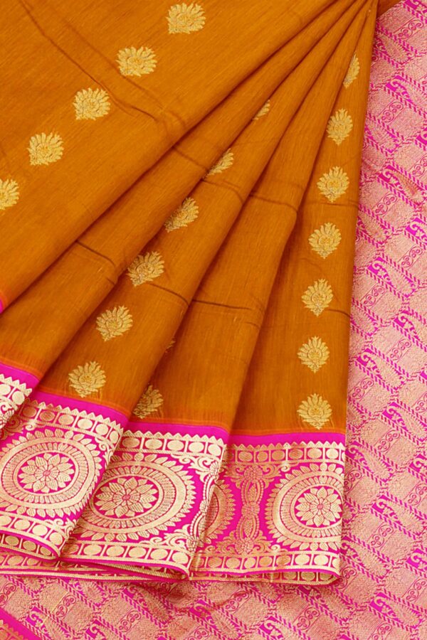 Yellow saree with pink border - Image 6