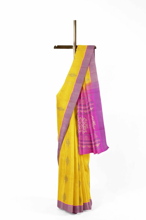 Yellow Saree with Purple border - Image 2