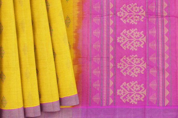 Yellow Saree with Purple border - Image 4