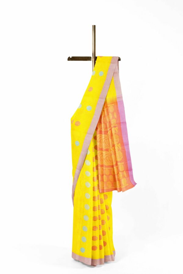 Yellow Saree with Purple border - Image 2