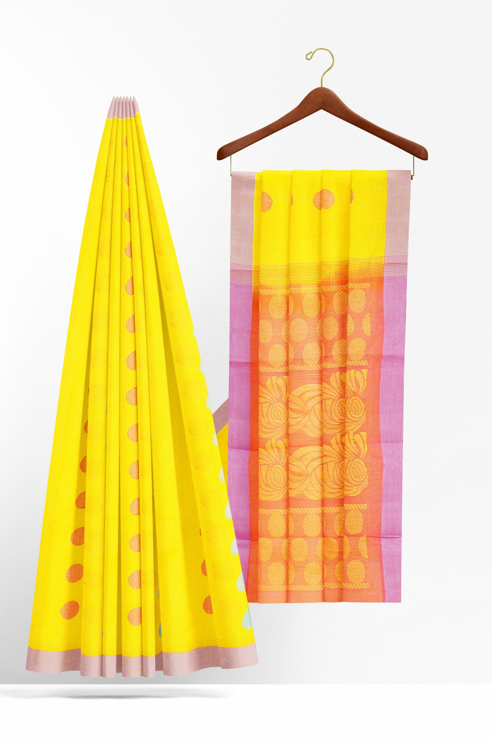 Yellow Saree with Purple border