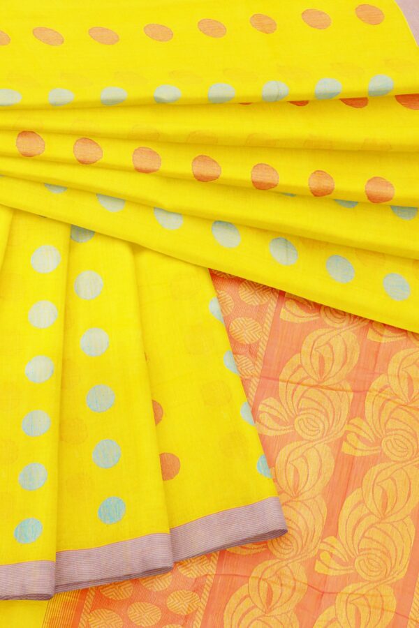 Yellow Saree with Purple border - Image 5