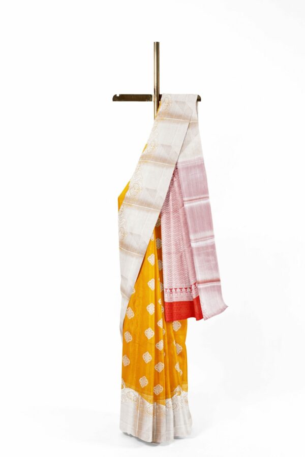 Yellow saree with silver border - Image 2