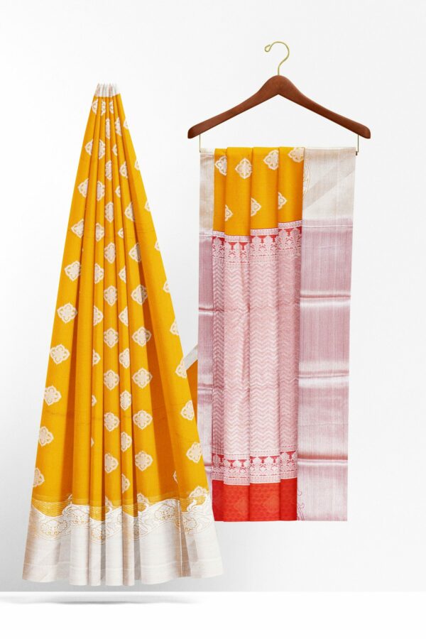 Yellow saree with silver border