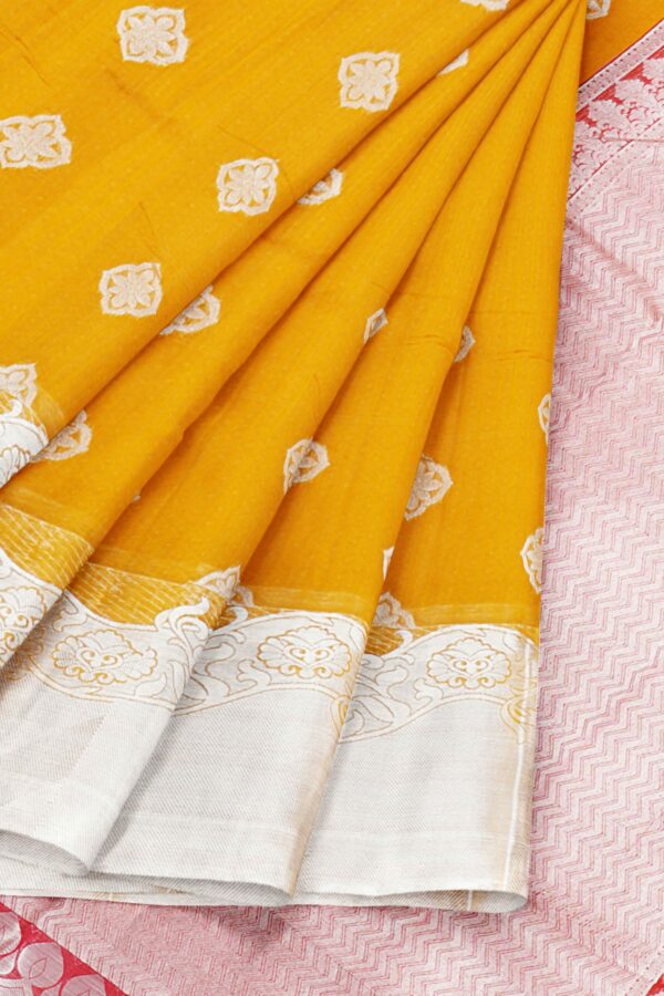 Yellow saree with silver border - Image 6