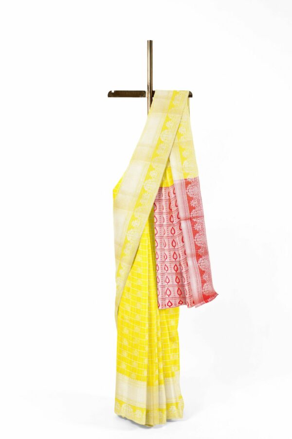 Yellow saree with silver border - Image 2