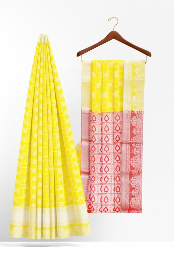 Yellow saree with silver border