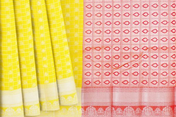 Yellow saree with silver border - Image 4