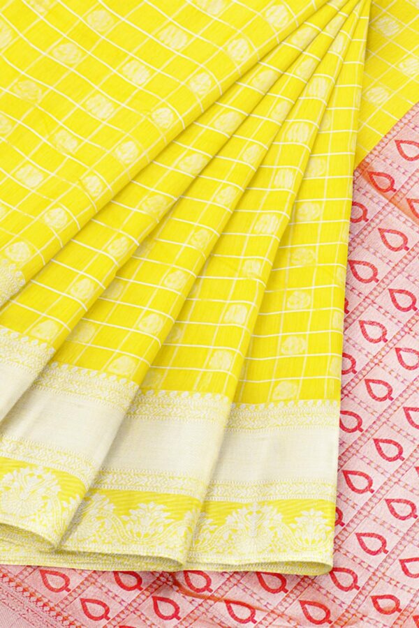 Yellow saree with silver border - Image 6