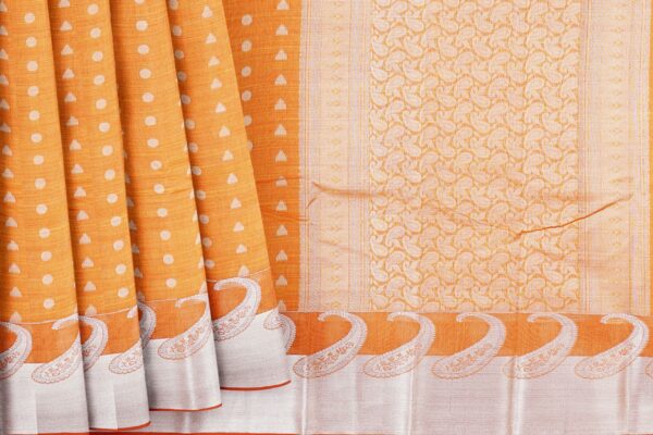 Yellow saree with silver border - Image 4