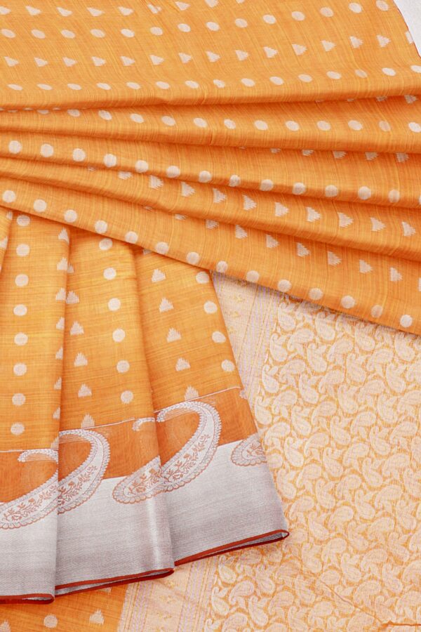 Yellow saree with silver border - Image 5