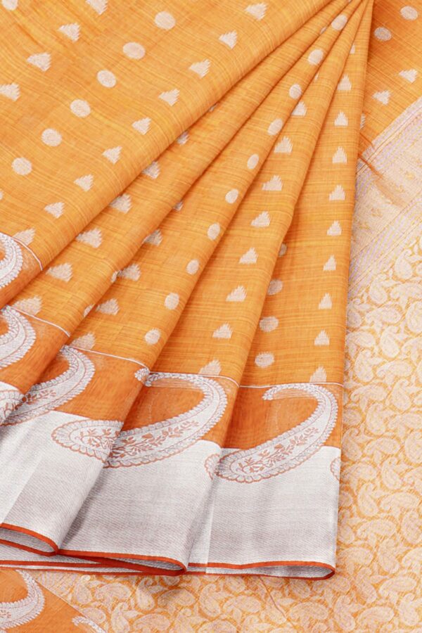 Yellow saree with silver border - Image 6