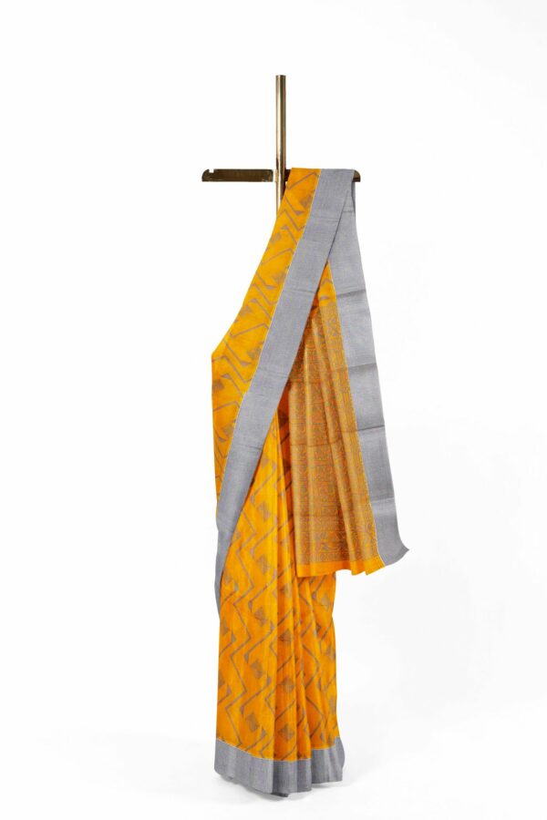 Yellow saree with silver border - Image 2