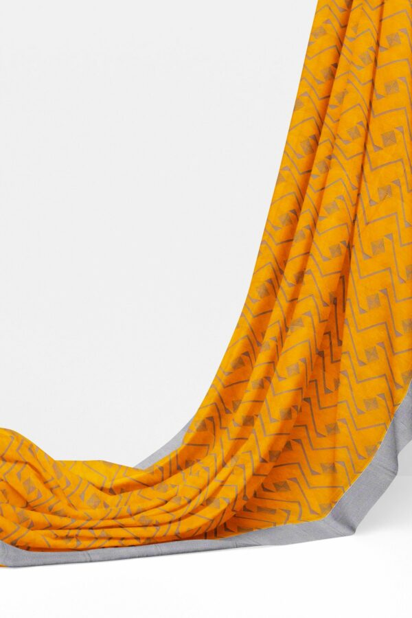 Yellow saree with silver border - Image 3
