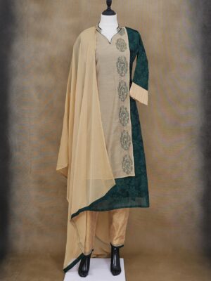 Beige green top with beige bottom and beige shawl kurti