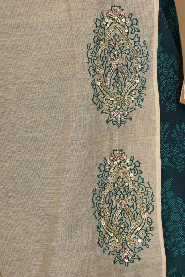 Beige green top with beige bottom and beige shawl kurti - Image 2
