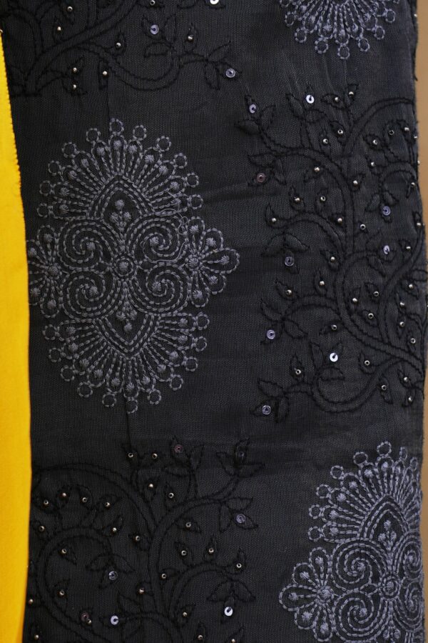 Black and grey design top with black bottom and yellow grey shawl kurti - Image 5