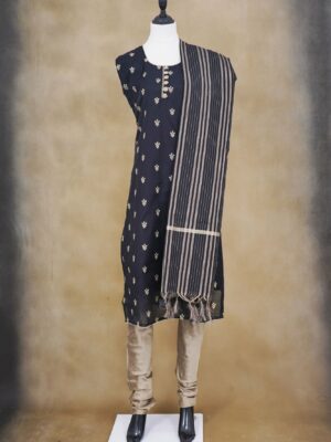 Black design top with beige bottom and black stripe shawl kurti