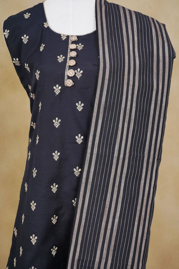 Black design top with beige bottom and black stripe shawl kurti - Image 2